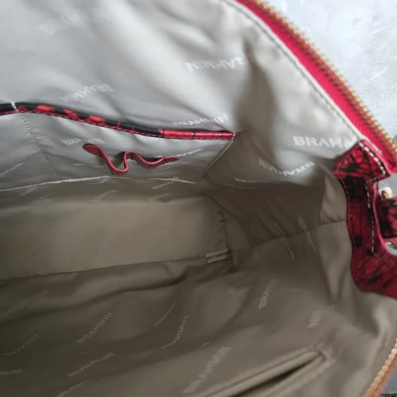 Brahmin Red and Black Croc-Embossed Shoulder Bag - Picture 14 of 14